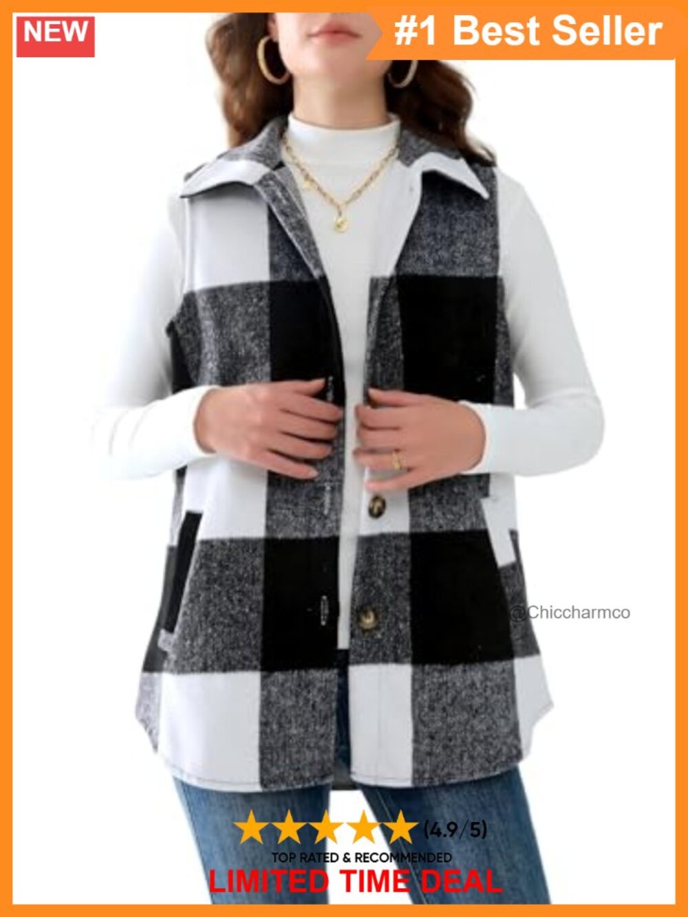 Unidear Flannel Plaid Vest Sleeveless Button Down Shirt Jacket Pockets
